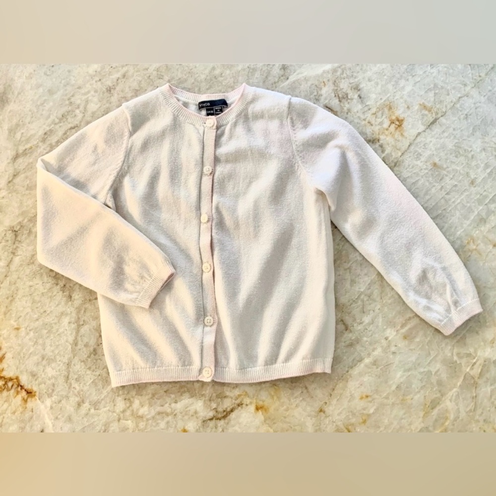 Vince White Cardigan Sweater 24M Baby Girl’s 2 pink trim Cotton 2